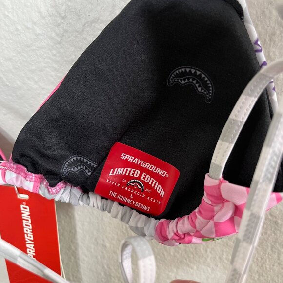 Sprayground Womens Triangle WTF Art Bikini Top Pink Tiger & Flame Print Size L - Picture 8 of 10